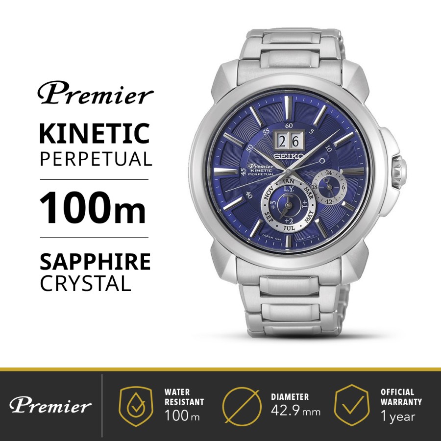 Seiko Premier Kinetic SNP161P1 SNP161 Perpetual Calendar Blue